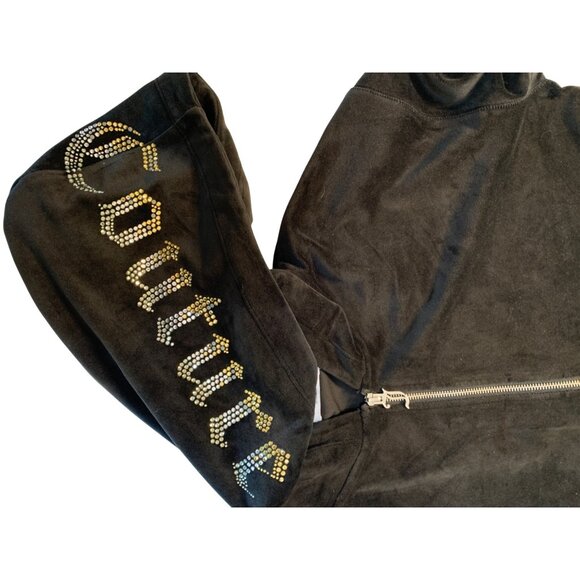 Juicy Couture L Black Velour Hooded Jumpsuit Drawstring Zipper Closure 8237 - Picture 11 of 13